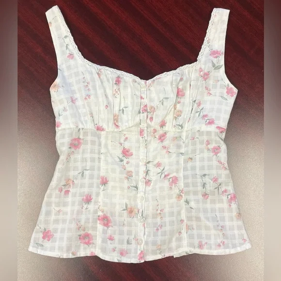 Hollister Floral Button Front Babydoll Tank Top Small NWT Cottagecore - Picture 1 of 3